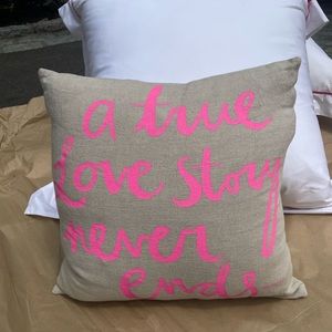 Pink and linen throw pillow